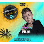 DJ NUS (Nus) aus Bonn, Deutschland bei seinem DJ-Gig auf dem Tante Mia Tanzt Festival 2024 in Vechta, Germany wofür er den DJ-Contest gewonnen hat und daher die Techno/Tech-House Stage "Gute Stube" vor Artists wie Sonderling, Restricted & Lovra eröffnen durfte